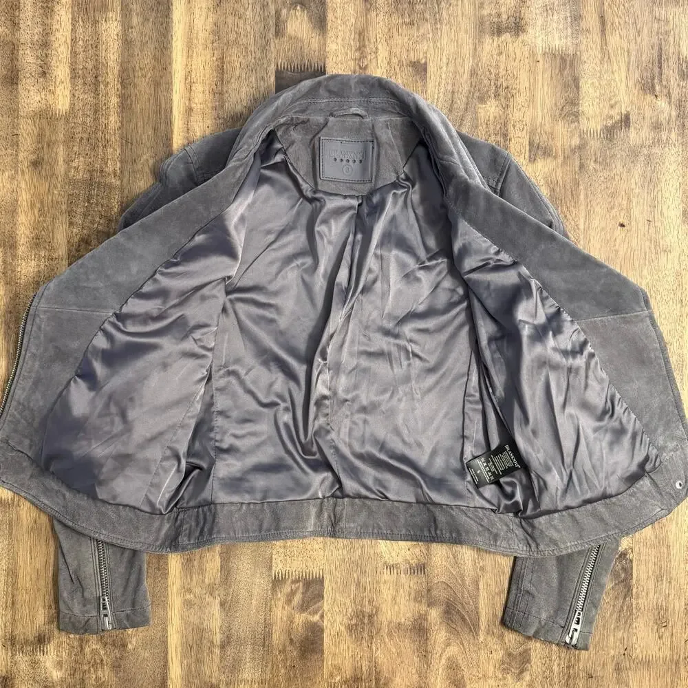 [BLANKNYC] Jacket 100% Suede Leather Moto Asymmetrical Zip Crop Gray Size Small
